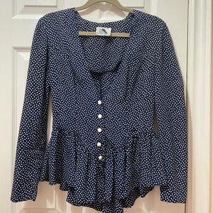 1980s Lori Ann Polka Dot Peplum Blouse | Vintage Cottagecore Secretary Top SZ S